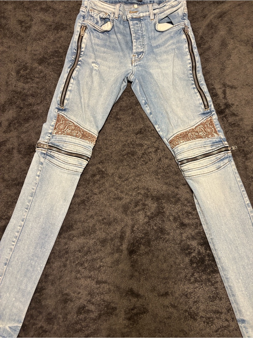 AMIRI Light Blue Washed Denim Jeans with Contrast Stitching